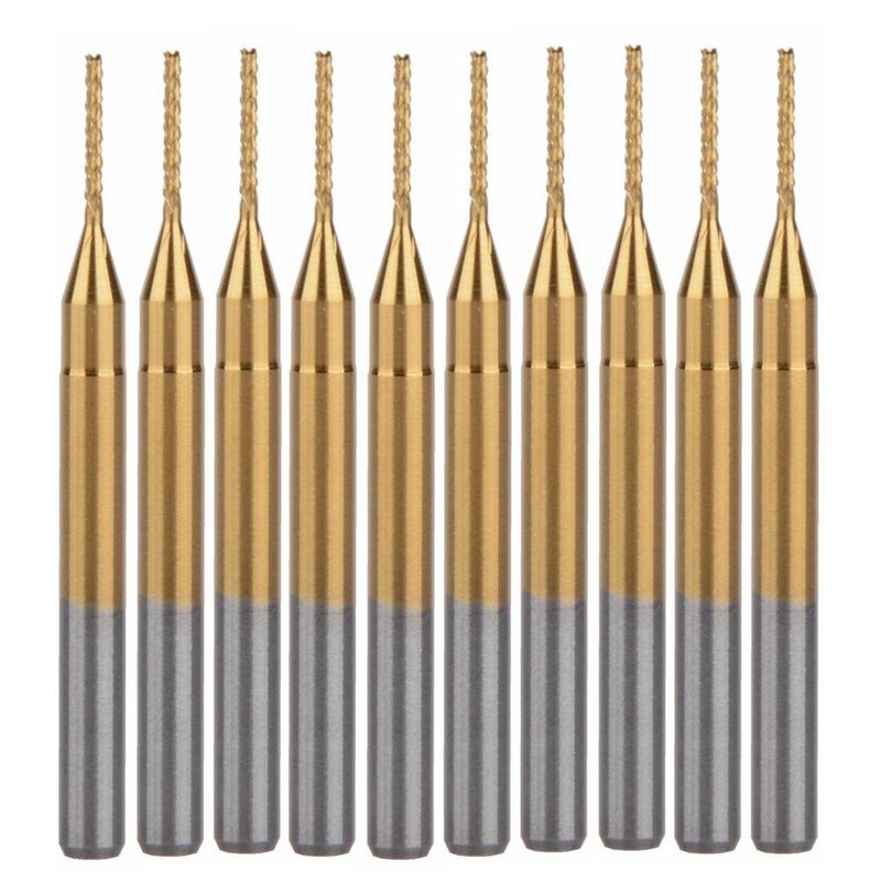 HOZLY 10Pcs 1/8'' Shank 0.8mm Titanium Coat Carbide End Mill Engraving Bits CNC Rotary Burrs Tool for PCB Mould Plastic Fiber Carbon Fiber Hardwood - Image 1